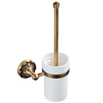 China Traditional embossed round chassis, all copper hardware, bronze color, wall mounted bathroom toilet brush, ceramic mug included for sale