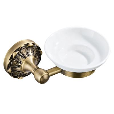 China Modern Bronze Bathroom Ceramic Soap Dish, Round Embossed Base, Wall Mounted, Brass and Copper Installation Bracket for sale