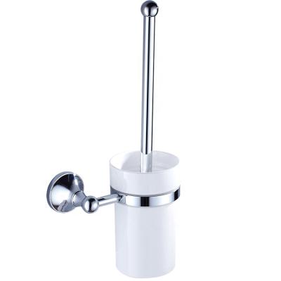 China Modern chrome plated bathroom toilet brush, flared base, copper bracket, ceramic cup, wall mounted installation for sale