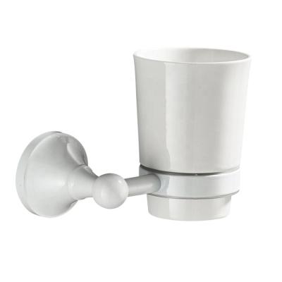 China All Modern White Round Base Bathroom Mouthwash Wall Mounted Cup Holder and 1 Ceramic Cup T6818 for sale