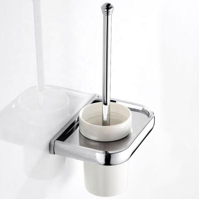 China Simple Design Modern Chrome Plated Ceramic Mug For Bathroom Cleaning Toilet Brush With Holder for sale