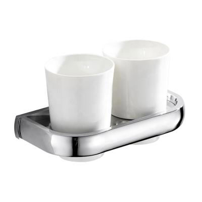 China Simple Design Modern Chrome Plated Ceramic Bathroom Mouthwash Wall Mounted Cup Holder A8508 for sale