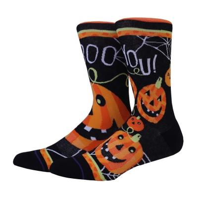 China Antibacterial Halloween Fun Holiday Pumpkin Lantern Custom Design Crazy Pattern Gift Socks for sale