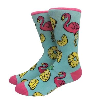 China Custom Crazy Funny Colorful Design Flamingo Cotton Blend OEM Happy Unisex Crew Socks Pineapple Antibacterial Wholesale for sale