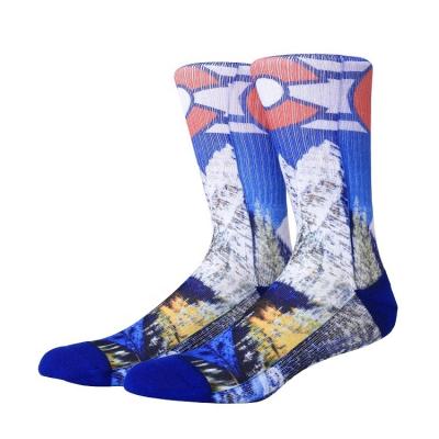 China Sport Custom Bells Mountain Colorado Flag Elite Sublimation Print Brown Socks Antibacterial for sale