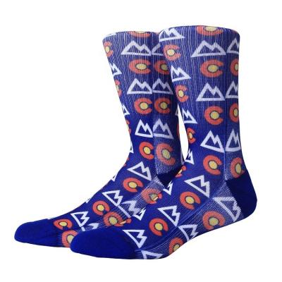 China Antibacterial All Over Colorado Mountain Style Fashion Sublimation Printed Crew Socks for sale