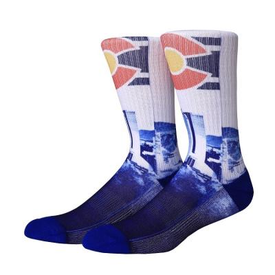 China Denver City Skyline Colorado Flag Sublimation Photo Print Antibacterial Custom Socks for sale