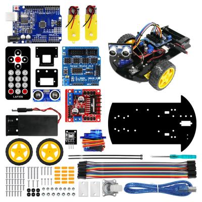 China Education LAFVIN Smart Car Robot Car 2WD Chassis Programming Kit With Ultrasonic R3 Module Board Remote Compatible With Arduino Set DIY Kit for sale