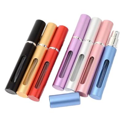 China Cosmetic Ready To Ship 5ml Aluminum Mini Perfume Bottle Pocket Perfume Bottle Atomizer Refillable Spray Bottle With Visual Window for sale