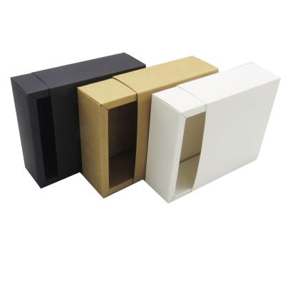 China Recyclable White Black Kraft Paper Cardboard Folding Soap Purse Packaging Drawer Sliding Gift Box for sale