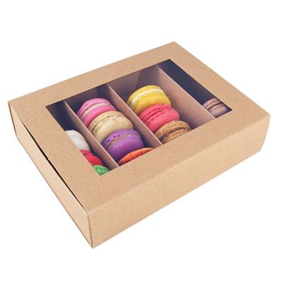 China Recyclable& Biodegradable Empty Brown Kraft Paper Gift Boxes For Candy And Chocolates Macaron Donuts Wholesale With Clear PVC Window for sale