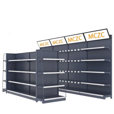 China Customized Metal Shelves Double Sided Supermarket Double / Single Sided Supermarket Display Shelf Rack Gondola for sale