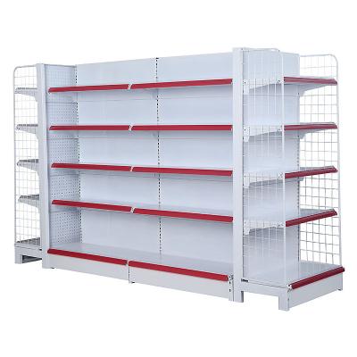 China Customized Double Sided Metal Supermarket Shelf Gondola Snacks Display Stand For Grocery Store for sale