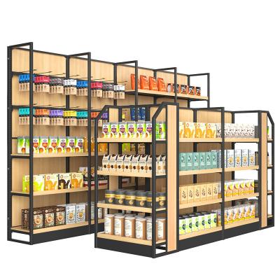 China MCZC Customized Double Sided Wooden Gondola Metal Shelving Double Sided Supermarket Shelves Equipment For Sale for sale