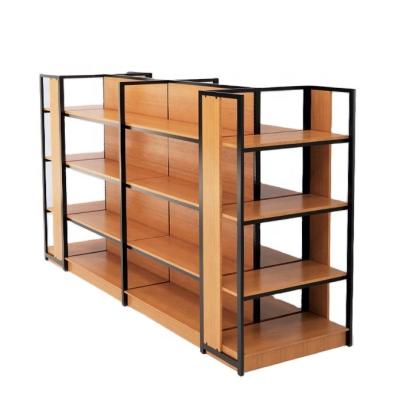 China MCZC Double Sided Supermarket Equipment Customized Shelf Supermarket Display Grocery Wooden Shelves for sale