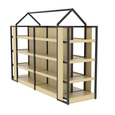 China Double Sided Customized Display Stand For Gondola Shelving Double Sided Wooden Supermarket Gondola Display Stand for sale