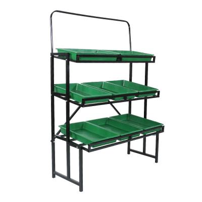 China Multifunctional double-sided supermarket fruit display rack vegetable storage shelf for grocery store for sale