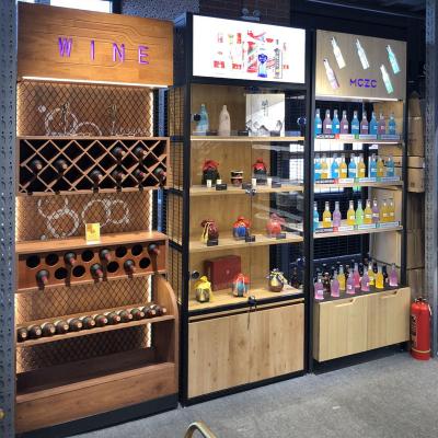 China MCZC double-sided customized display rack can be combined supermarket wooden wine storage shelf for liquor display for sale