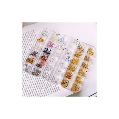 China Hot New Fashion Metal Plastic Alloy Multi-glass Crystal Water Diamond Material Decorative Nail Glass Nail Decorations for sale