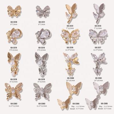 China Charm 2023 Clear Rhinestone Flower Nail Crystal Diamond Gold Sliver Plated Butterfly Zircon Nail New Arrival Nail Art Designs for sale