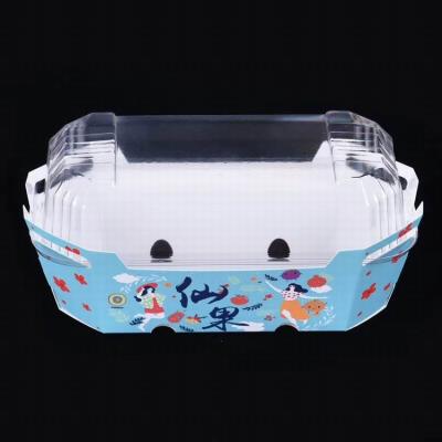 China Disposable paper box with plastic lid for fruit packaging for sale