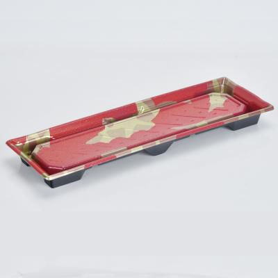 China Wholesale Food Embossing Disposable Long Red Sushi Tray for sale