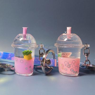 China Car Plastic Creative Cute Liquid FOB Key Chain Acrylic Key Chain Series Oil Summer Ice Cream Key Chain Fruit Pendant Gift for sale