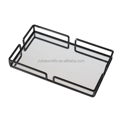 China Modern Wholesale Rectangle Gold Metal Mirror Serving Tray for Home Decor with Handle for sale