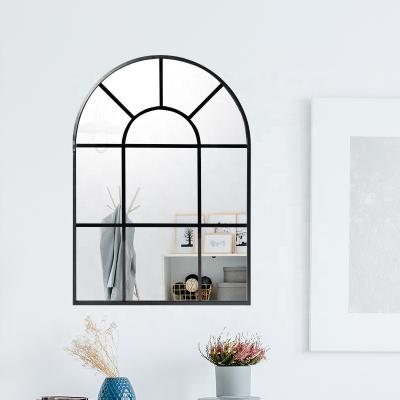 China Modern factory direct sale Traditional Wall Mirror Hallway Antique Iron Large Window Pane Mirror Arch Door Mirror for sale