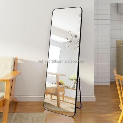 China Modern Bedroom Full Length Floor Mirror Hanging or Leaning Against Wall Aluminum Alloy Framed Full Body Dressing Mirror with Stand for sale