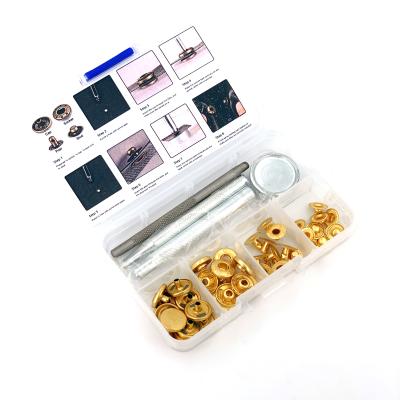 China Other 633 (12.5mm) Fasteners 10Sets GOLD Snap Kit Snap Clothing Snap Button with 4Pieces Installation Tools for Bags Jeans Leather for sale