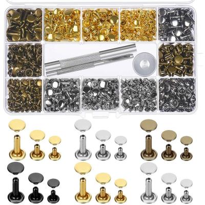 China 240 SETS Workable 3 Sizes Cap Leather Double Rivets Tubular Metal Studs With 3 Pieces Tool Kit Setting For Trade Rep Leather Bags for sale