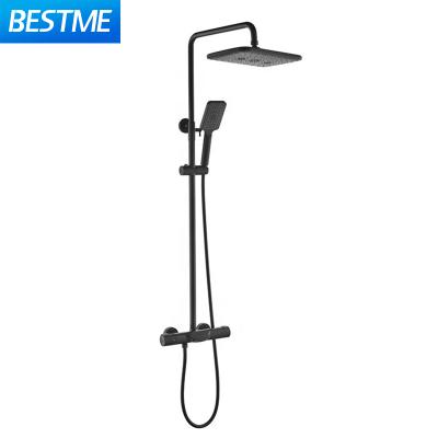 China Metered Thermostatic Adjustable Shower Faucets Matt Black Sliding Bar Shower Faucet Functional Set for sale