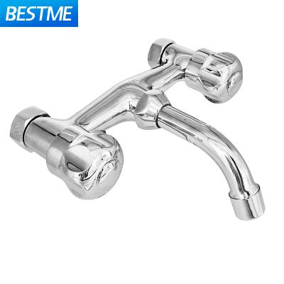 China Dark Wall Mounted Basin Faucet Bathroom Faucets Brass Chrome Two Holes Hot Metered Cold Water Basin Faucet for sale