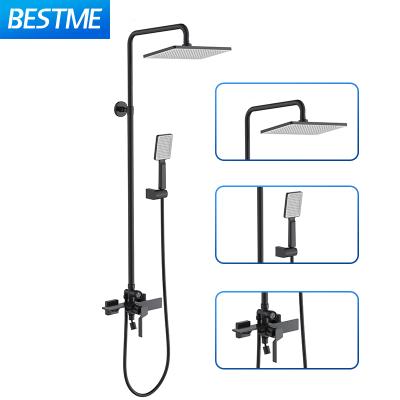 China With Best Design Hotel Barrhroom Slide Bar Three Way Rain Head Waterfall Shower Water Spout Brass Plated Set Easy Tool Free Installation for sale