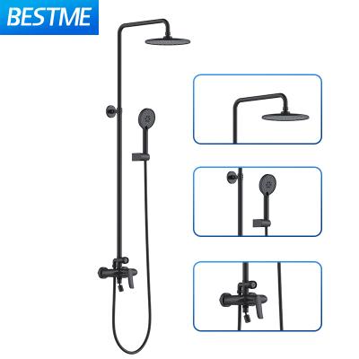 China With Sliding Bar Rotating Mixer And Function Remodeled Shower Mixer Black Color Set Easy Installation Vanity Tool Free Rain Head Shower Set for sale