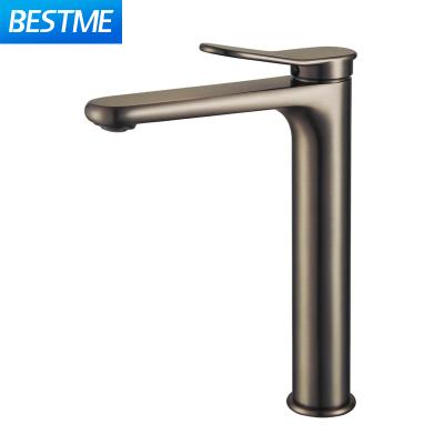 China Metered Faucets Deck Mounted Single Handle Basin Faucet Bathroom Nickel Color Plated Water Tap for sale