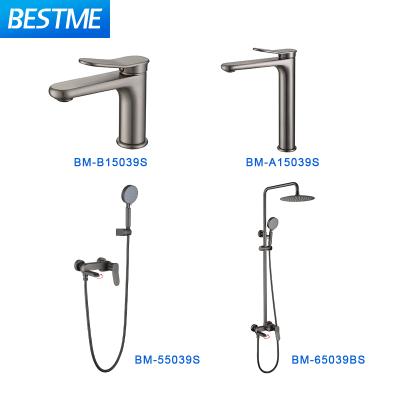 China New Faucets Series Modern Gun Metered Gray Color Plated High Quality Brass Cartridge Bathroom Mixer Faucet And Shower Set Sanitary Ware Series for sale