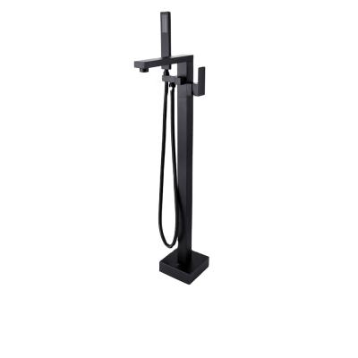 China Floor Stand Faucets Hand Shower Black Planted Bathtub Floor Mounted Mixer Tap for sale