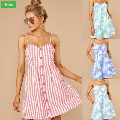 China Free Shipping Striped Strap Anti-Static Cami Dress Casual Dress Women Summer Beach Backless for sale