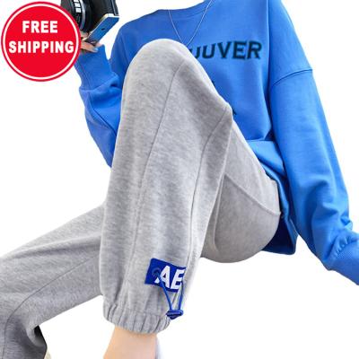 China Free Shipping Women's Pants Anti-Wrinkle Fashion Loose Sportswear Gray Jogger Track Pants Cotton for sale