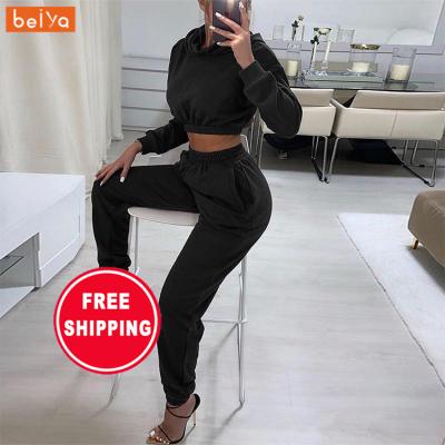 China Breathable Women European And American Sports Fashion Fleece Plus Hooded Two Piece Hoodie Set for sale