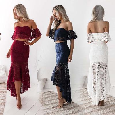 China Women's Summer QUICK DRY Lace Amazon Pencil Skirt Two Piece Set Skirt Backless Sleeveless Dressing Gown for sale