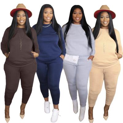 China FREE SHIPPING QUICK DRY NEW Amazon fashion women's solid color plus size long sleeved casual suit 2 piece sweatsuit set women clothing for sale