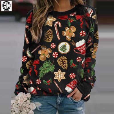 China Anti-Wrinkle Amazon News Christmas Women's Round Neck Printed Long Sleeve Sweatshirt Women for sale