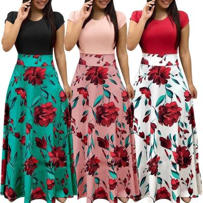 China 2021 Wholesale New Arrival Women Anti-static Flower Print Long Sleeve Ladies Female Short Summer Plus Size Round Neck Casual Dress for sale