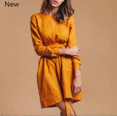 China Breathable Women Crew Dress Midi Canvas Dress With Belt Neck Canvas Dress Summer Sweater Dress for sale