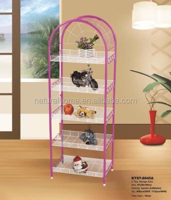 China Sustainable High Quality Arch Form 5 Tier Mesh Storage Rack With 5Colors Iron Frame Kitchen Metal Shelf for sale