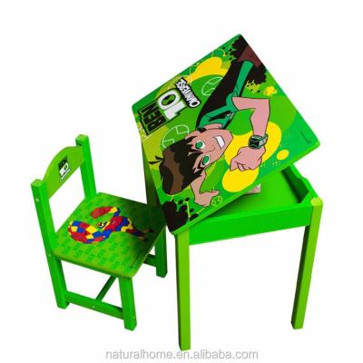 China Cheap Price Cartoon Wooden School Furniture Kids Study Table And Chair for sale