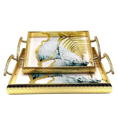 China Sustainable Custom Printed Living Room Table Minimalist Party Serving Tray With Handle Rolling Tray for sale